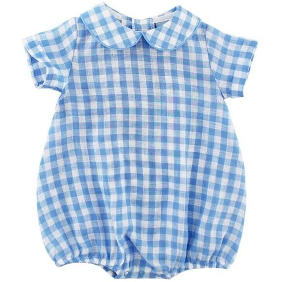 Bailey Boys 100% Linen Gingham Dressy Short Bubble $66 Baby Boys Sz 6 Months - Picture 1 of 9